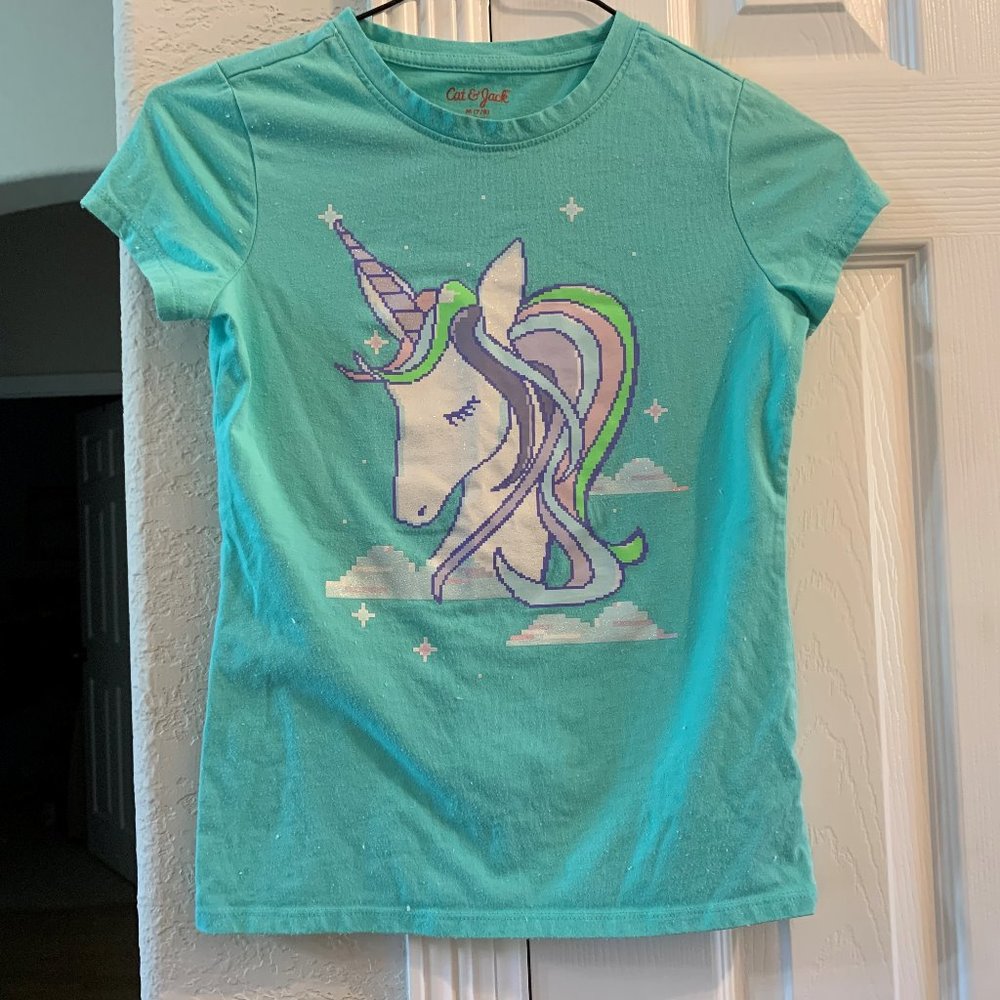 Cat & Jack green Unicorn Tee 7/8